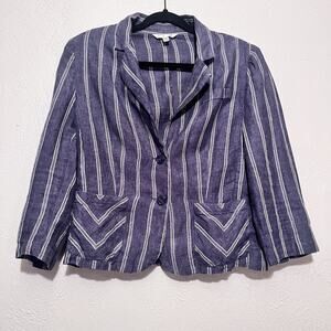 Cabi Blue Stripped Woman's Button Down Collard Blazer‎ Blouse Size 10